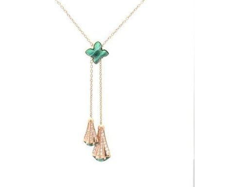 18K Rose Gold Lariat Necklace with Malachite Drops and Natural Diamond Accents
